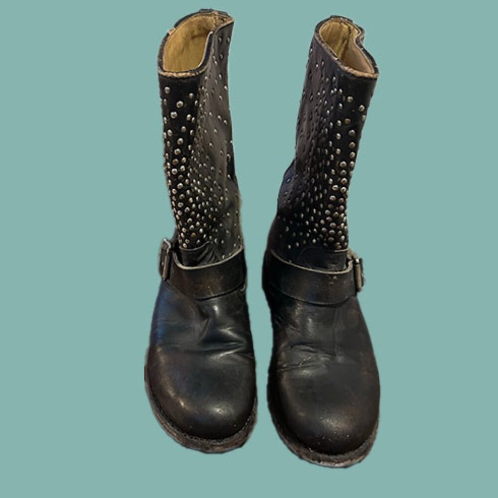 FRYE Black Leather Biker Boot, Size 8